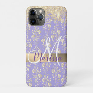 Monogram Gold Floral on Lavender iPhone 11 Pro Case