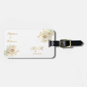  Monogram Gold Floral Wedding Gift  Luggage Tag