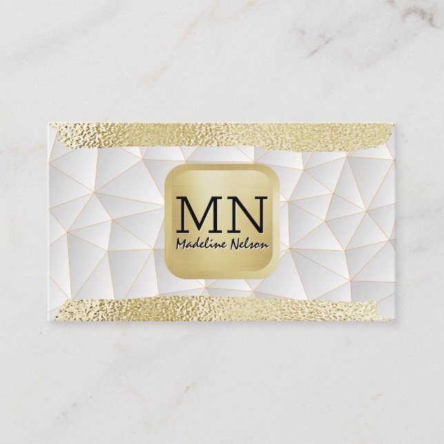 Monogram | Gold Foil Brushed | Modern Geometric Business Card (Front)
