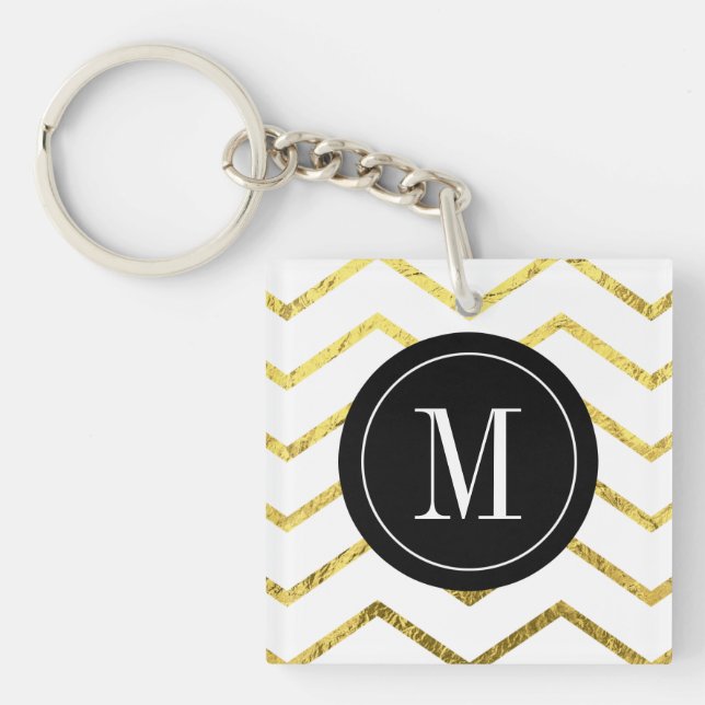 Monogram Gold Foil Chevron Key Ring (Front)