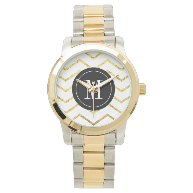 Monogram Gold Foil Chevron Watch (Front)