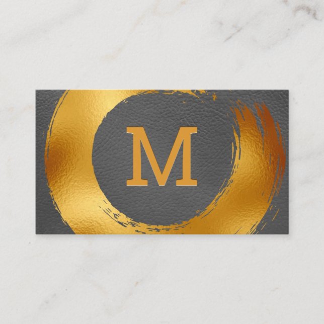 Monogram | Gold Foil Circular Brushed Business Card (Front)
