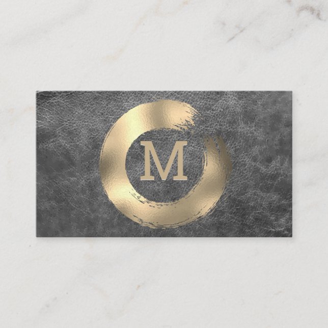 Monogram | Gold Foil Circular Brushed Business Card (Front)