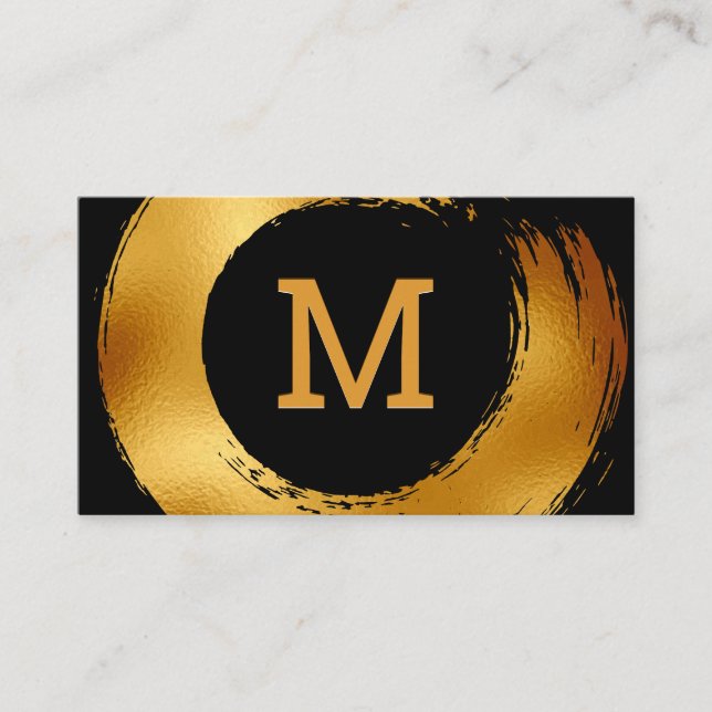 Monogram | Gold Foil Circular Brushed Business Card (Front)