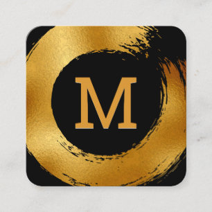 Monogram   Gold Foil Circular Brushed Square Business Card
