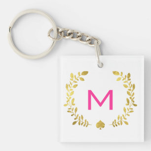Monogram Gold Foil Laurel & Spade Key Ring