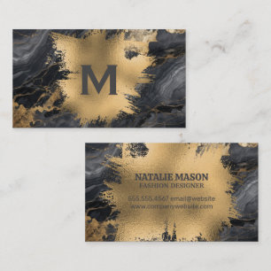 Monogram Gold Foil Splatter Marble Business Card