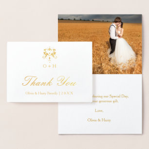 Monogram Gold Foil Wedding Thank You Greeting Card