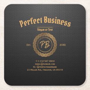 Monogram Gold Frame Black Professional Luxury Chic Square Paper Coaster