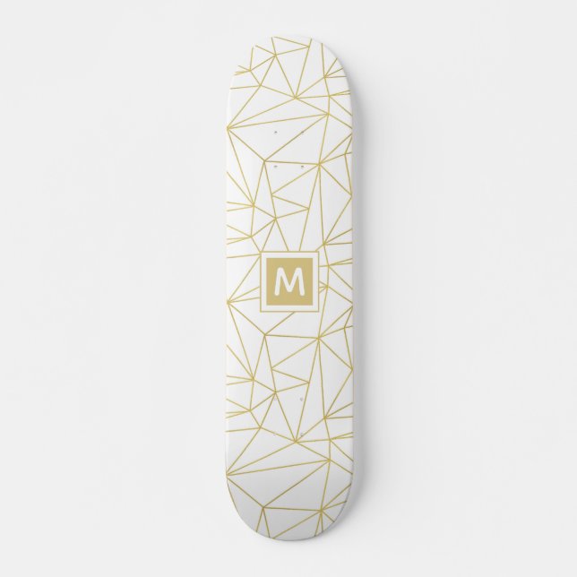 Monogram Gold Geometric Abstract Pattern Skateboard (Front)