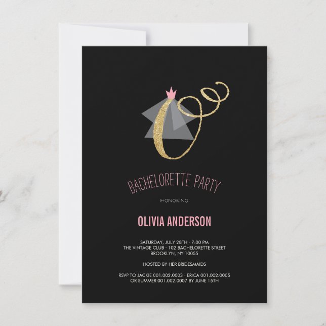 Monogram Gold Glitter Bachelorette Party Invite (Front)