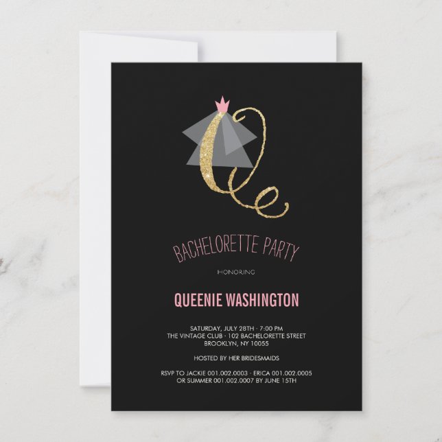 Monogram Gold Glitter Bachelorette Party Invite (Front)
