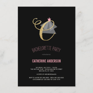 Monogram Gold Glitter Bachelorette Party Invite