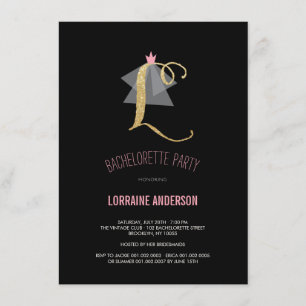 Monogram Gold Glitter Bachelorette Party Invite