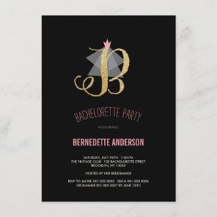 Monogram Gold Glitter Bachelorette Party Invite