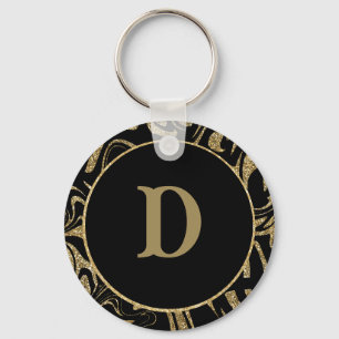 monogram Gold Glitter Sparkle &black stylish  Key Ring