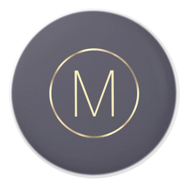 Monogram Gold Gray Ceramic Knob (Front)