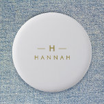 Monogram Gold Gray | Minimalist Elegant Modern 6 Cm Round Badge<br><div class="desc">A simple stylish custom monogram design in a gold modern minimalist typography on an elegant minimalist soft taupe gray background. The monogram initials and name can easily be personalized along with the feature line to make a design as unique as you are! The perfect bespoke gift or accessory for any...</div>