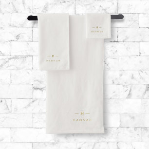 Monogram Gold Gray   Minimalist Elegant Modern Bath Towel Set