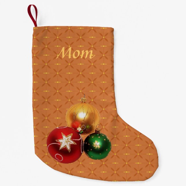Monogram Gold Green Red Balls Christmas Stocking (Front)