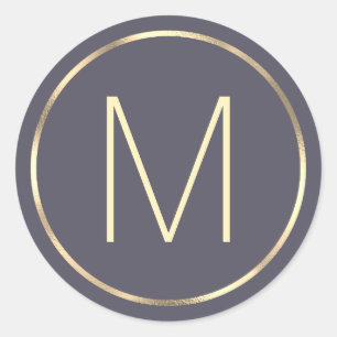 Monogram Gold Grey Classic Round Sticker