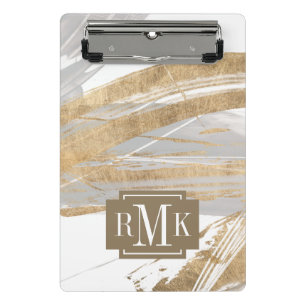 Monogram   Gold & Grey Mini Clipboard