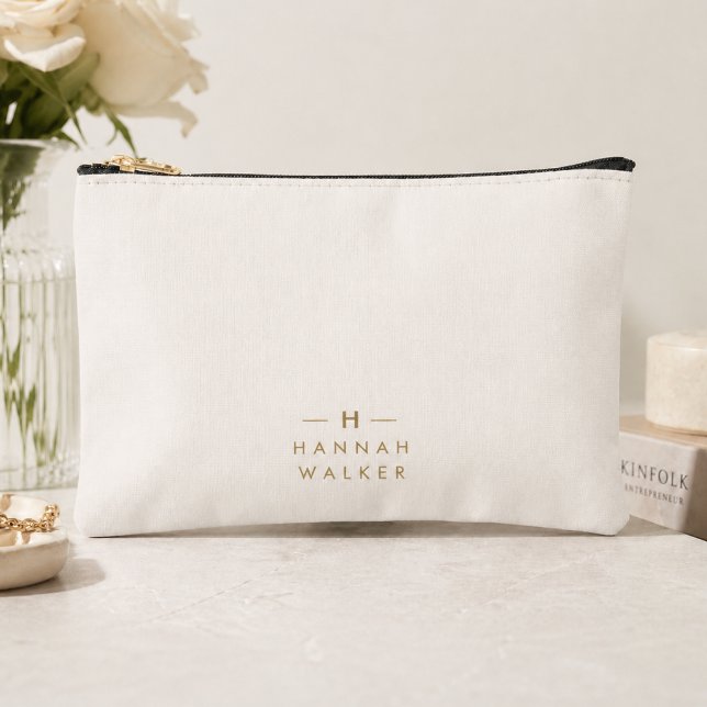 Monogram Gold Grey | Minimalist Elegant Modern Accessory Pouch (Creator Uploaded)