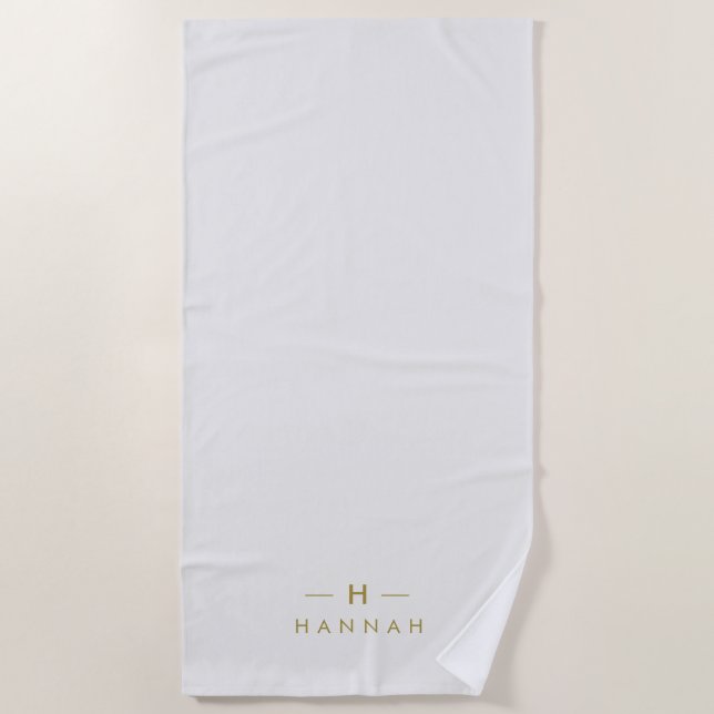 Monogram Gold Grey | Minimalist Elegant Modern Beach Towel (Front)