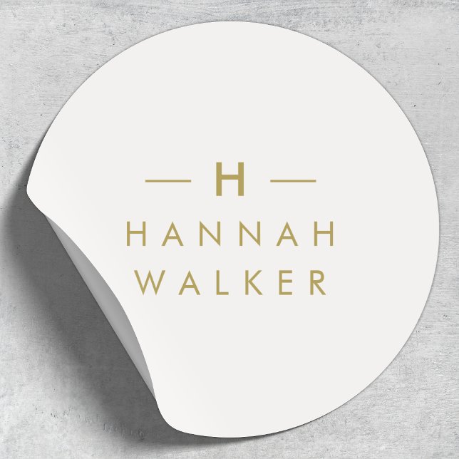 Monogram Gold Grey | Minimalist Elegant Modern Classic Round Sticker (Modern gold & soft gray monogram sticker by Guava - elegant, minimalist, and customizable.)