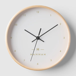 Monogram Gold Grey Minimalist Elegant Modern Clock