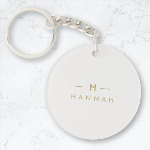 Monogram Gold Grey   Minimalist Elegant Modern Key Ring