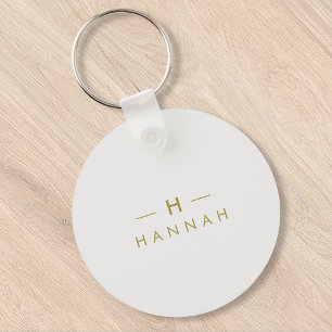 Monogram Gold Grey Minimalist Elegant Modern Key Ring