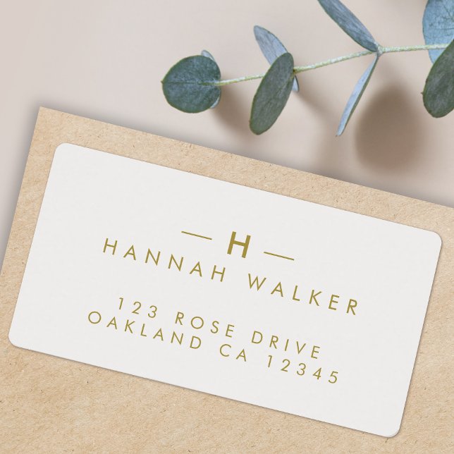 Monogram Gold Grey | Minimalist Elegant Modern Label (A stylish versatile address label perfect for weddings, everyday stationery, or business mailing)