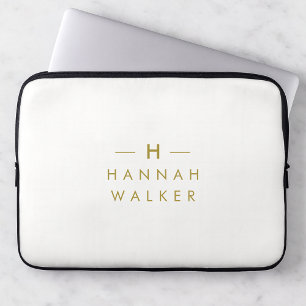 Monogram Gold Grey   Minimalist Elegant Modern Laptop Sleeve