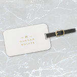 Monogram Gold Grey | Minimalist Elegant Modern Luggage Tag<br><div class="desc">A simple stylish custom monogram design in a gold modern minimalist typography on an elegant minimalist soft taupe grey background. The monogram initials and name can easily be personalised along with the feature line to make a design as unique as you are! The perfect bespoke gift or accessory for any...</div>