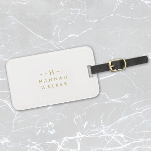 Monogram Gold Grey   Minimalist Elegant Modern Luggage Tag