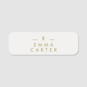 Monogram Gold Grey   Minimalist Elegant Modern Name Tag
