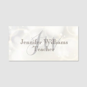 Monogram Gold Grey Minimalist Elegant Modern Name Tag