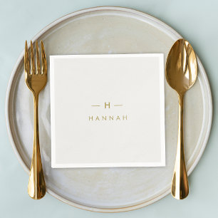 Monogram Gold Grey   Minimalist Elegant Modern Napkin