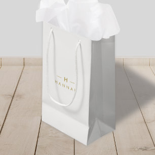 Monogram Gold Grey   Minimalist Elegant Modern Small Gift Bag