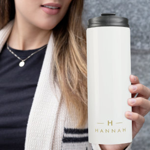 Monogram Gold Grey Minimalist Elegant Modern Thermal Tumbler