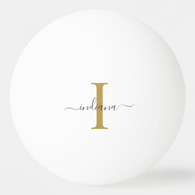 Monogram Gold Grey Script Name Modern Family Ping Pong Ball (Front)