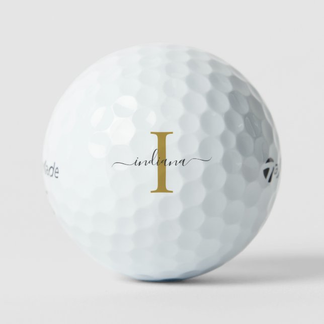 Monogram Gold Grey Script Name Modern Golf Balls (Front)