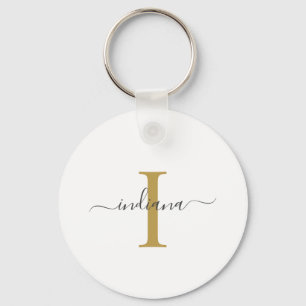 Monogram Gold Grey Script Name Modern Key Ring