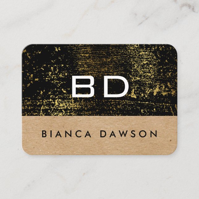 Monogram Gold Grunge Geometric Natural Business Card (Front)