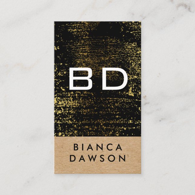 Monogram Gold Grunge Geometric Natural Business Card (Front)