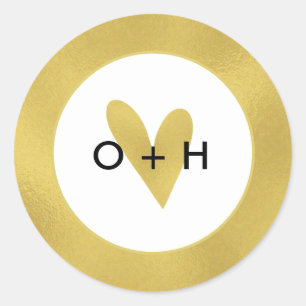 Monogram Gold Heart Favour Sticker
