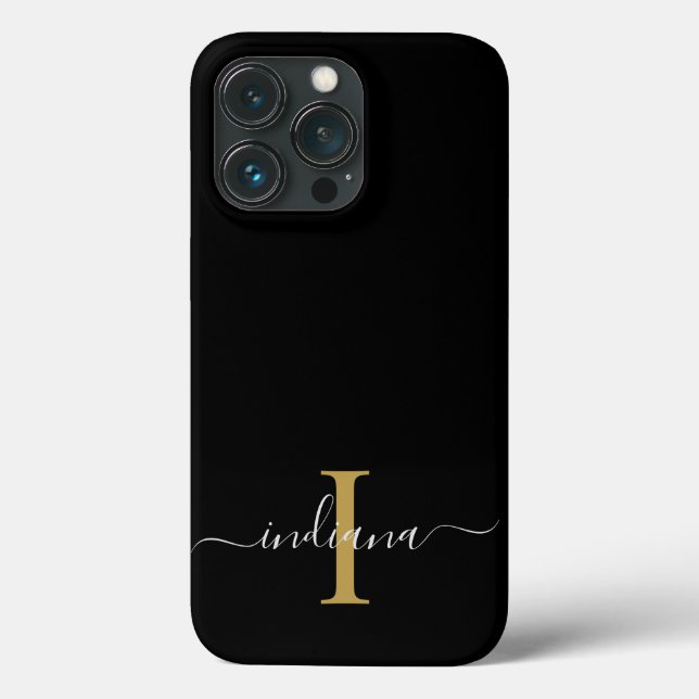 Monogram Gold Initial Grey Script Name Modern Case-Mate iPhone Case (Back)