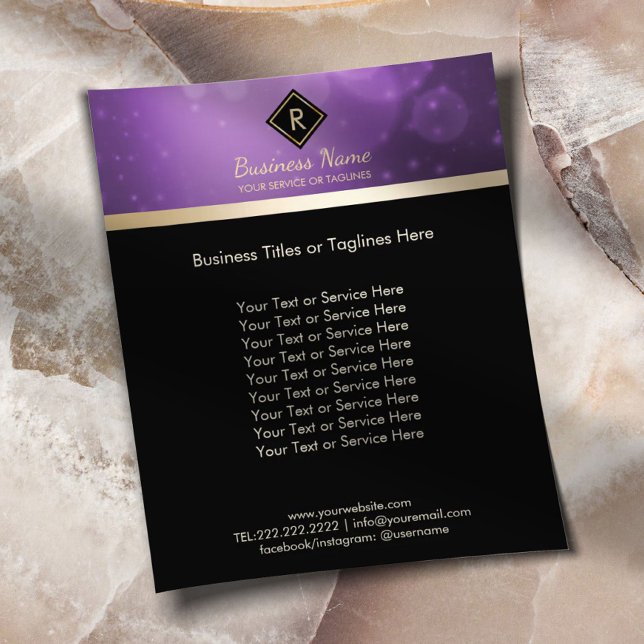 Monogram Gold initial Logo Modern Black & Purple Flyer (Creator Uploaded)