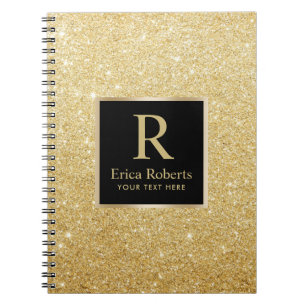 Monogram Gold Initial Modern Faux Gold Glitter Notebook